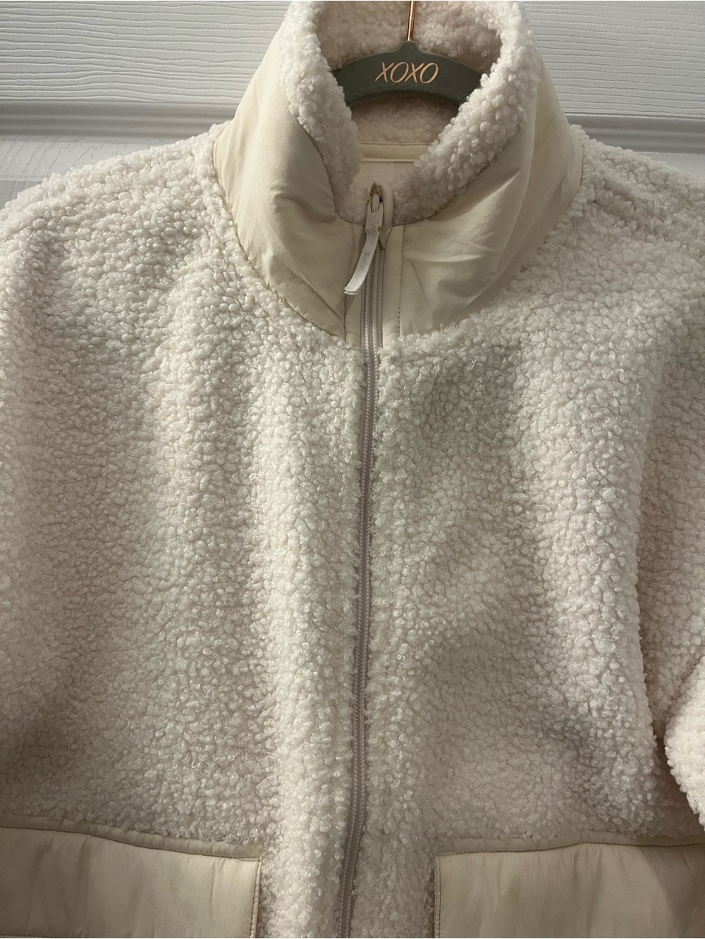 Cream Sherpa Zip-Front Teddy Jacket with Patch Pockets - Picture 3 of 10